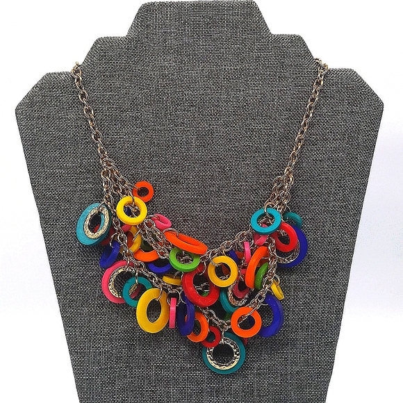 CHICO'S 16" Colorful Rainbow Statement Collar Necklace in Gold Tone - Picture 3 of 4